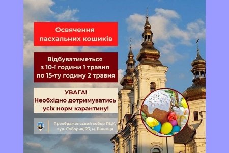 Паски освячуватимуть у Вінниці два дні